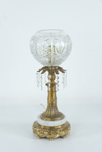 Load image into Gallery viewer, Hollywood Regency Mantel Lamp with Cut Glass Globe, Crystal Prisms & Marble Base