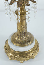 Load image into Gallery viewer, Hollywood Regency Mantel Lamp with Cut Glass Globe, Crystal Prisms & Marble Base