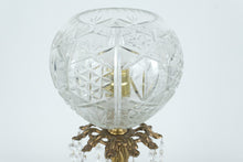 Load image into Gallery viewer, Hollywood Regency Mantel Lamp with Cut Glass Globe, Crystal Prisms & Marble Base