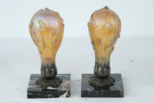 Load image into Gallery viewer, Art Nouveau Style Iridescent Glass Table Lamps Marble Base Pair