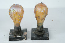 Load image into Gallery viewer, Art Nouveau Style Iridescent Glass Table Lamps Marble Base Pair