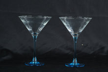 Load image into Gallery viewer, Hammered Glass Martini Glasses with Blue Stems, Set of Two