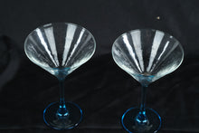 Load image into Gallery viewer, Hammered Glass Martini Glasses with Blue Stems, Set of Two