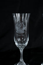 Load image into Gallery viewer, Mary Rose Etched Crystal Champagne Flutes Set of 2 Twisted Stem 7.25 Inch