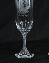 Load image into Gallery viewer, Mary Rose Etched Crystal Champagne Flutes Set of 2 Twisted Stem 7.25 Inch