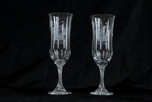 Load image into Gallery viewer, Mary Rose Etched Crystal Champagne Flutes Set of 2 Twisted Stem 7.25 Inch