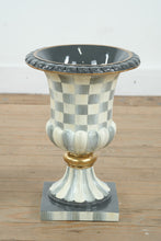 Load image into Gallery viewer, MacKenzie-Childs Sterling Check Pedestal Urn – Hand-Painted Tabletop Centerpiece, 13” Tall