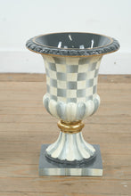 Load image into Gallery viewer, MacKenzie-Childs Sterling Check Pedestal Urn – Hand-Painted Tabletop Centerpiece, 13” Tall