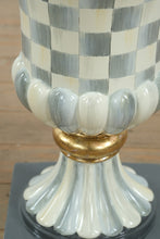 Load image into Gallery viewer, MacKenzie-Childs Sterling Check Pedestal Urn – Hand-Painted Tabletop Centerpiece, 13” Tall