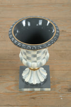Load image into Gallery viewer, MacKenzie-Childs Sterling Check Pedestal Urn – Hand-Painted Tabletop Centerpiece, 13” Tall