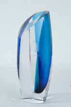 Load image into Gallery viewer, Kosta Boda Art Glass Vase Blue Clear Signed Sweden Meredith College Award 11 Inch