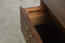 Load image into Gallery viewer, Mersman Vintage Demilune Console Table Mahogany Finish Single Drawer Brass Pulls