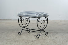 Load image into Gallery viewer, Wrought Iron Vanity Stool Bench Black Scrollwork Upholstered Seat 18 Inch