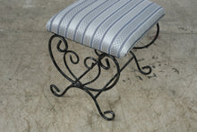 Load image into Gallery viewer, Wrought Iron Vanity Stool Bench Black Scrollwork Upholstered Seat 18 Inch