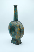 Load image into Gallery viewer, Golden Halo Vase – Sculptural Turquoise & Gold Decorative Vessel (18.25" Tall)