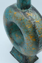 Load image into Gallery viewer, Golden Halo Vase – Sculptural Turquoise & Gold Decorative Vessel (18.25" Tall)