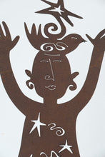 Load image into Gallery viewer, Celestial Woman Rusted Metal Sculpture Bird Star Folk Art 35 Inch