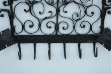 Load image into Gallery viewer, Antique Hand Forged Iron Wall Rack 6 Hooks Scrollwork Folk Art Kitchen Hanger