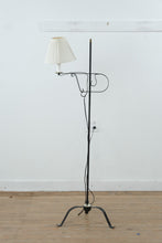 Load image into Gallery viewer, Adjustable Black Metal Floor Lamp with Side Arm and Pleated Shade 56 Inch
