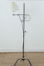 Load image into Gallery viewer, Adjustable Black Metal Floor Lamp with Side Arm and Pleated Shade 56 Inch