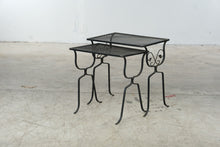 Load image into Gallery viewer, Vintage Wrought Iron Mesh Nesting Side Tables Set of 2 Black Patio Garden