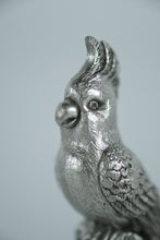 Load image into Gallery viewer, Pewter Cockatoo Bird Figurine – Miniature Metal Sculpture on Perched Stump (3.25")