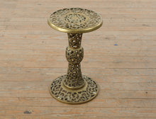 Load image into Gallery viewer, Ornate Brass Pedestal Plant Stand Pierced Filigree Round Accent Table