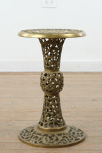 Load image into Gallery viewer, Ornate Brass Pedestal Plant Stand Pierced Filigree Round Accent Table