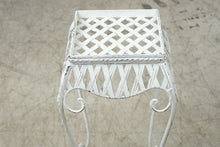 Load image into Gallery viewer, White Metal Lattice Plant Stand 24 Inch Garden Side Table Scroll Legs