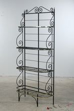 Load image into Gallery viewer, Vintage Black Iron Four-Tier Baker’s Rack with Brass-Tone Trim - 2 Available