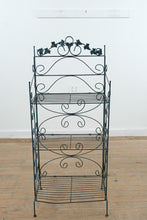 Load image into Gallery viewer, Folding Wrought Iron Bakers Rack Plant Stand Blue Black Metal Shelf 50 Inch
