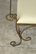 Load image into Gallery viewer, Scrolled Wrought Iron Upholstered Bench with Cream Cushion