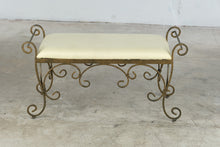 Load image into Gallery viewer, Scrolled Wrought Iron Upholstered Bench with Cream Cushion