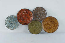 Load image into Gallery viewer, Large Metal Disc Wall Sculpture 5 Circle Multicolor Boho Abstract Decor 28 x 15
