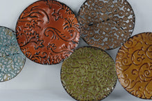 Load image into Gallery viewer, Large Metal Disc Wall Sculpture 5 Circle Multicolor Boho Abstract Decor 28 x 15