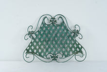 Load image into Gallery viewer, Green Metal Wall Planter Double Pot Holder Lattice Scroll Fleur de Lis Decor