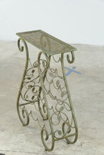 Load image into Gallery viewer, Wrought Iron Wine Rack Console Table with Verdigris Finish