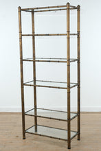 Load image into Gallery viewer, Bamboo-Style Metal Etagere Shelving Unit with Glass Shelves