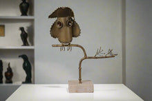 Load image into Gallery viewer, Metal Owl Sculpture Perched on Branch