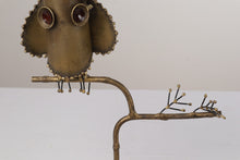 Load image into Gallery viewer, Metal Owl Sculpture Perched on Branch
