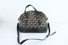 Load image into Gallery viewer, Michael Kors MK Logo Jacquard Satchel Crossbody Handbag Black Beige Large