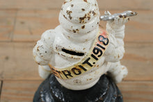 Load image into Gallery viewer, Antique Michelin Man Cast Iron Coin Bank Detroit 1918 Advertising Figure