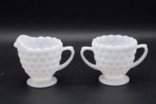 Load image into Gallery viewer, Vintage Milk Glass Hobnail Creamer and Sugar Bowl Set