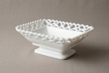 Load image into Gallery viewer, Westmoreland Vintage Milk Glass Dancing Sailor Lace Edge Rectangular Footed Bowl