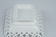 Load image into Gallery viewer, Westmoreland Vintage Milk Glass Dancing Sailor Lace Edge Rectangular Footed Bowl