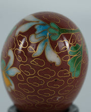 Load image into Gallery viewer, Miniature Cloisonné Egg with White & Gold Lotus Flower – Hand-Enameled Floral Art on Stand