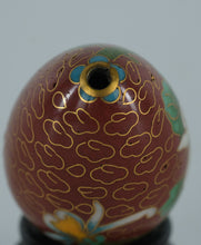 Load image into Gallery viewer, Miniature Cloisonné Egg with White & Gold Lotus Flower – Hand-Enameled Floral Art on Stand