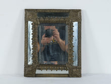 Load image into Gallery viewer, Vintage Mid Century Ornate Gold Metal Beveled Wall Mirror Gothic 15 x 13