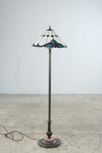 Load image into Gallery viewer, Tiffany Style Stained Glass Floor Lamp Blue Purple Floral Shade 50 Inch