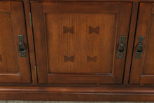 Load image into Gallery viewer, Mission Style Wood China Cabinet with Leaded Glass Doors and Storage Drawers